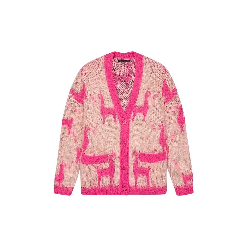 Maje Mylama Graphic-Pattern Knitted Cardigan Pink Womens Size 1 (Small) - Picture 5 of 11